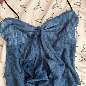 Blue Lace Strapless Top